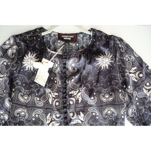 Johnny Was Workshop Women's Sz S Black Sun & Moon Silk Garnet Field Dress - Picture 4 of 11